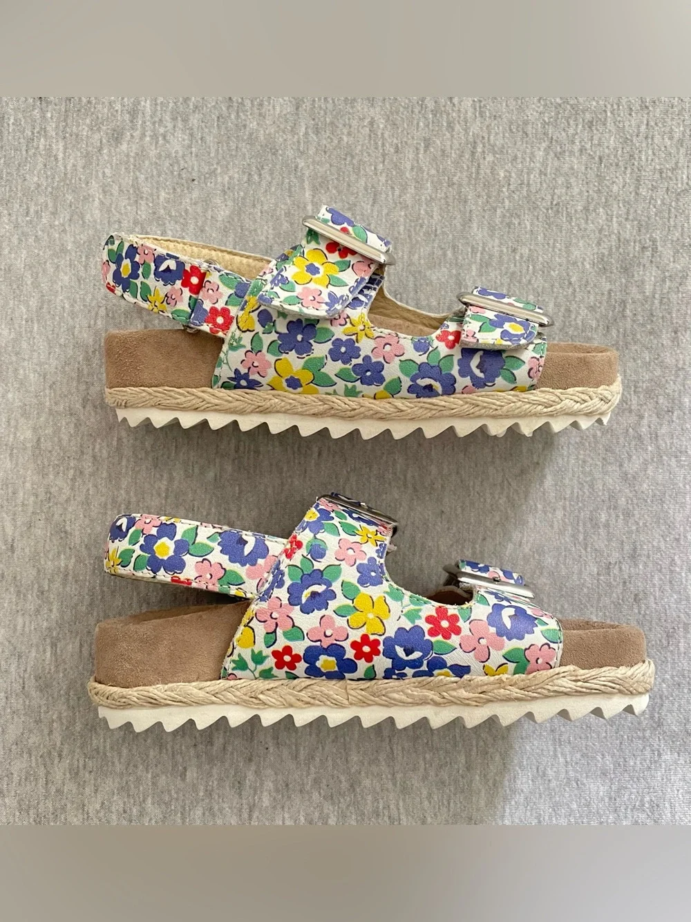 Mini Boden Girls Sz 27 US 10 Multicolored Floral Double-Strap Sandals Hook&Loop